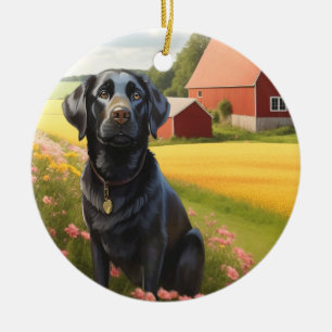 Labrador Retriever auf dem Bauernhof Keramik Ornament