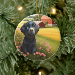 Labrador Retriever auf dem Bauernhof Keramik Ornament