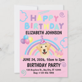Labrador Retriever Birthday Invitation Pink Einladung