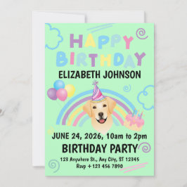 Labrador Retriever Birthday Party Invitation Green Einladung