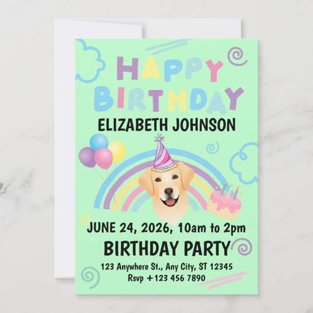 Labrador Retriever Birthday Party Invitation Green Einladung (Vorderseite)