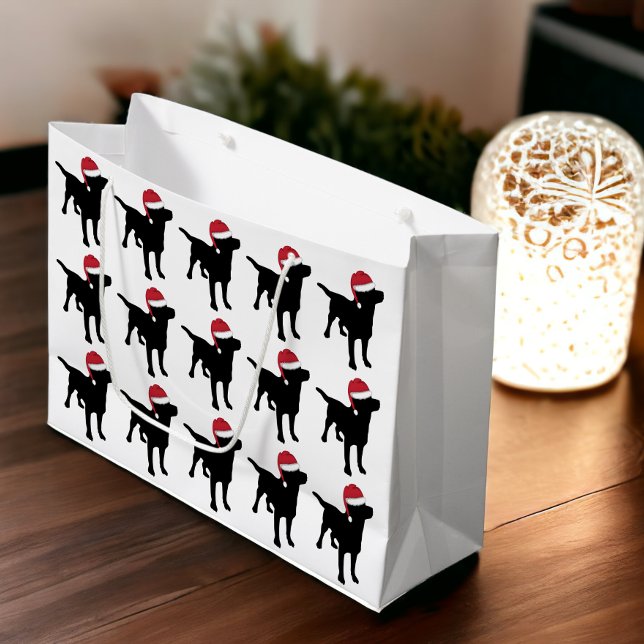 Labrador Retriever Black in Red Weihnachtsmannmütz Große Geschenktüte (Labrador Retriever Black In Red Santa Hat Large Gift Bag from Ricaso)