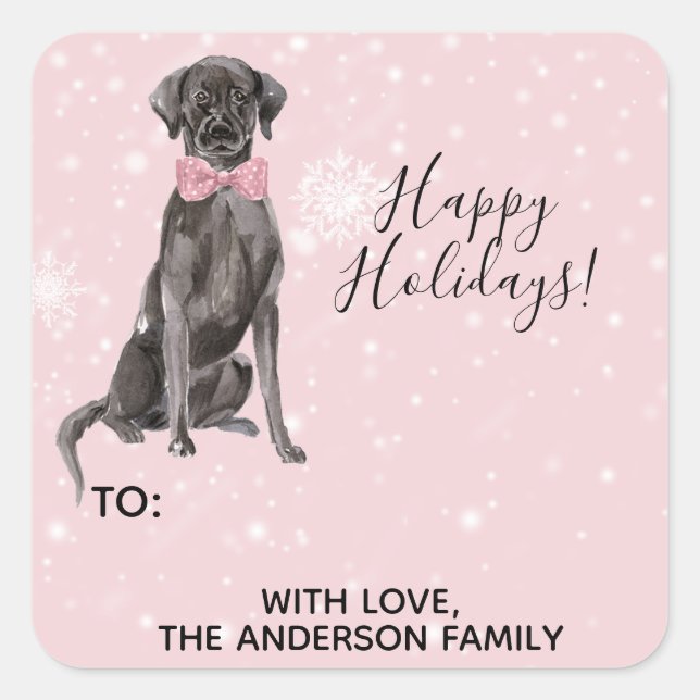 Labrador Retriever Black Lab Holiday Gift Label Quadratischer Aufkleber (Vorderseite)