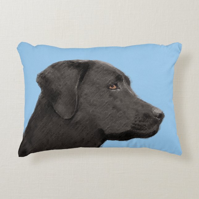 Labrador Retriever Black Painting Original Dog Art Dekokissen (Vorderseite)
