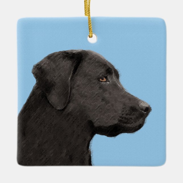 Labrador Retriever Black Painting Original Dog Art Keramikornament (Vorderseite)