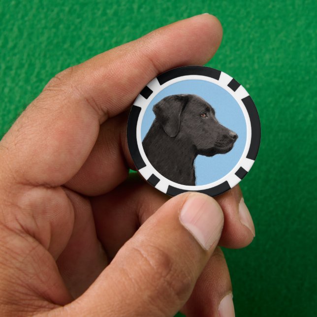 Labrador Retriever Black Painting Original Dog Art Pokerchips (Hand)