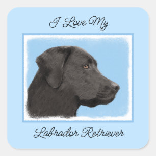 Labrador Retriever Black Painting Original Dog Art Quadratischer Aufkleber
