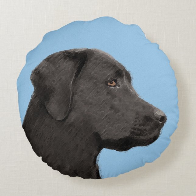 Labrador Retriever Black Painting Original Dog Art Rundes Kissen (Rückseite)