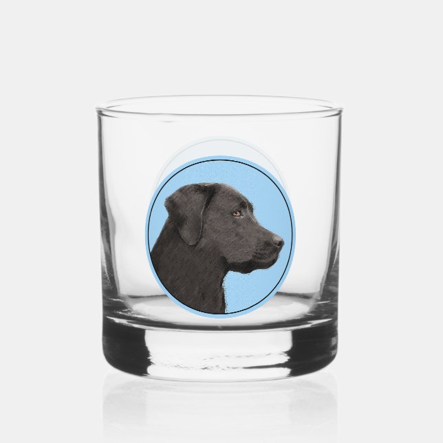 Labrador Retriever Black Painting Original Dog Art Whiskyglas (Vorderseite)