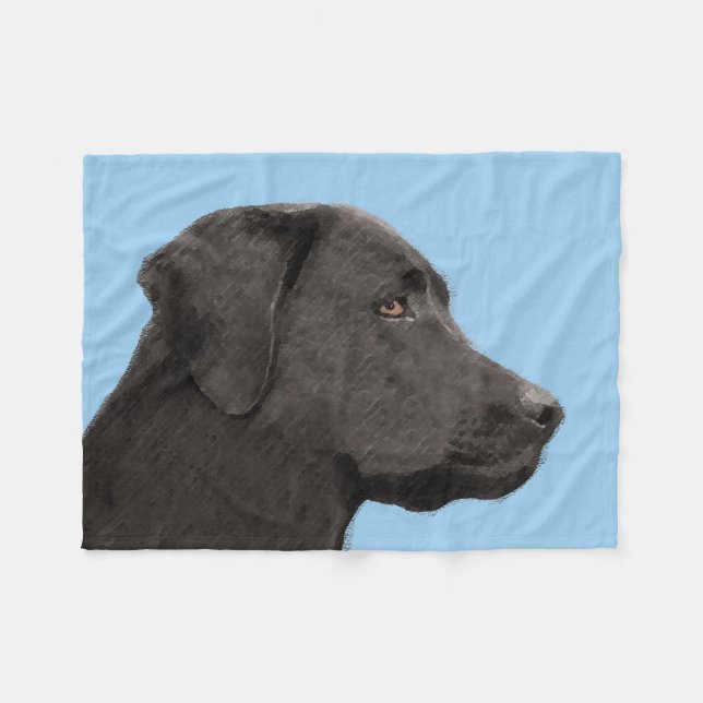 Labrador Retriever Black Painting Original Hund Ar Fleecedecke (Vorderseite (Horizontal))