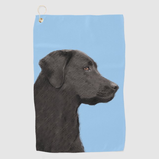 Labrador Retriever Black Painting Original Hund Ar Golfhandtuch (Vorderseite)