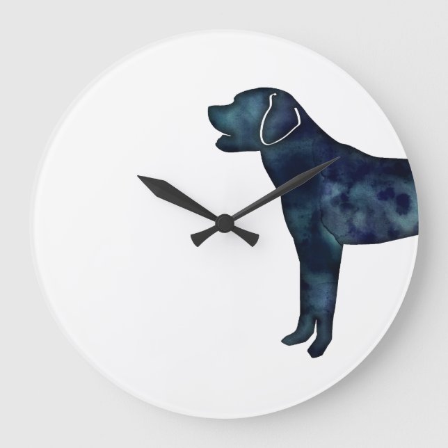 Labrador Retriever Black Watercolor Silhouette Große Wanduhr (Vorderseite)