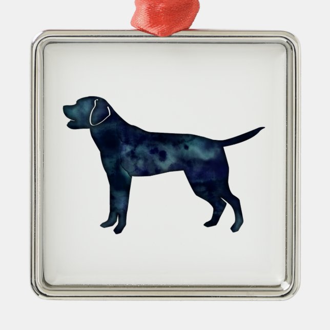 Labrador Retriever Black Watercolor Silhouette Silbernes Ornament (Vorne)