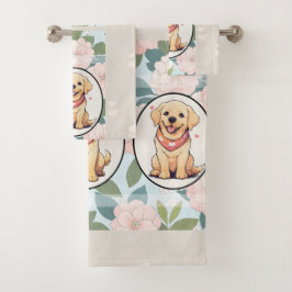 Labrador Retriever Blume Hintergrund Badhandtuch Set