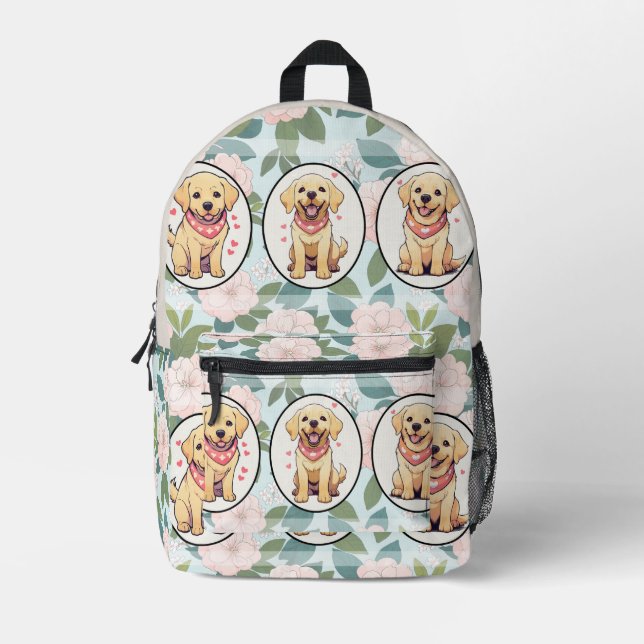 Labrador Retriever Blume Hintergrund Bedruckter Rucksack (Vorderseite)