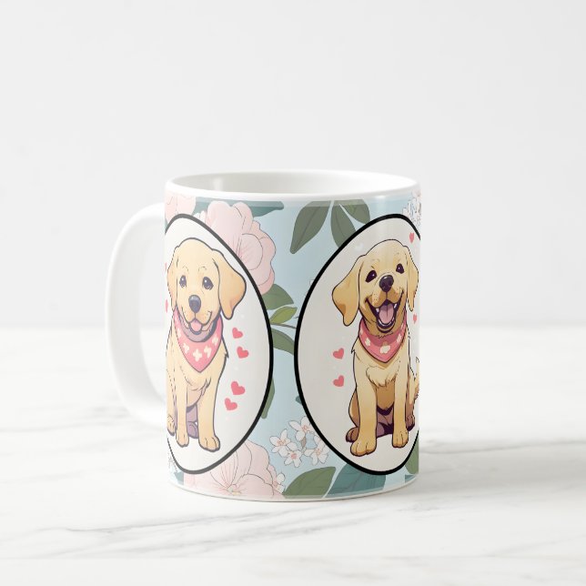Labrador Retriever Blume Hintergrund Kaffeetasse (Vorderseite Links)