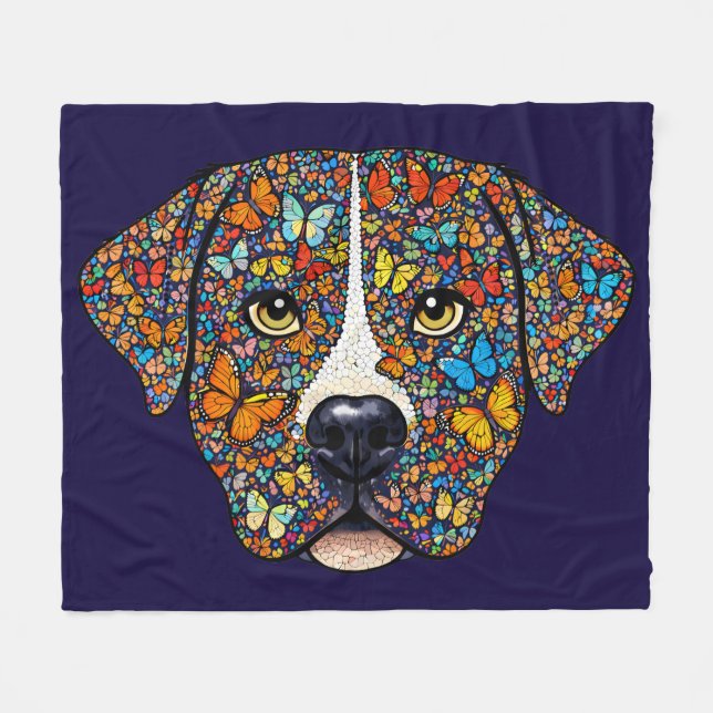 Labrador Retriever Butterfly Kaleidoscope Portrait Fleecedecke (Vorderseite (Horizontal))