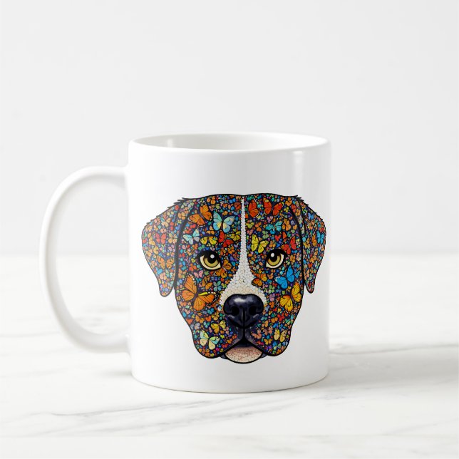 Labrador Retriever Butterfly Kaleidoscope Portrait Kaffeetasse (Links)