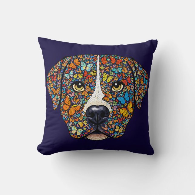 Labrador Retriever Butterfly Kaleidoscope Portrait Kissen (Vorderseite)