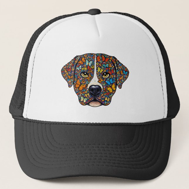 Labrador Retriever Butterfly Kaleidoscope Portrait Truckerkappe (Vorderseite)