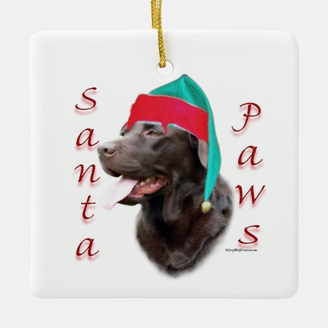 Labrador Retriever (choc) Santa Paws Keramikornament (Vorderseite)