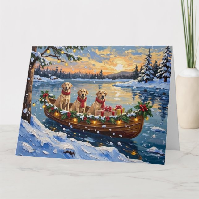 Labrador Retriever Christmas Boat Holiday Karte (Vorderseite)
