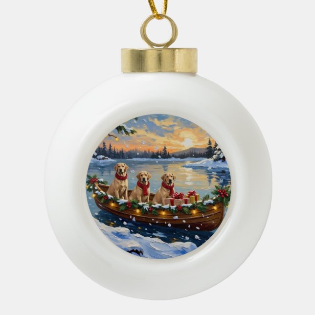 Labrador Retriever Christmas Boat Holiday Keramik Kugel-Ornament (Vorderseite)