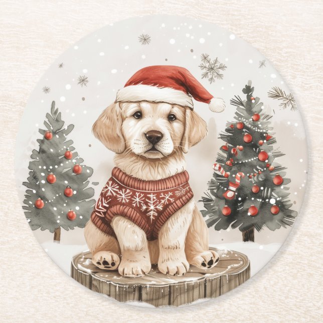 Labrador Retriever Christmas Dog Runder Pappuntersetzer (Vorderseite)