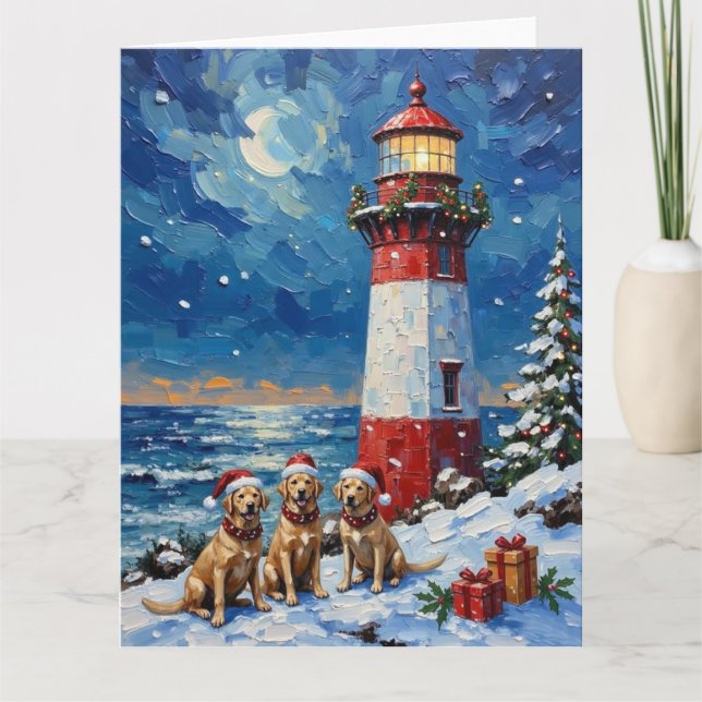 Labrador Retriever Christmas Lighthouse Holiday Karte (Vorderseite)