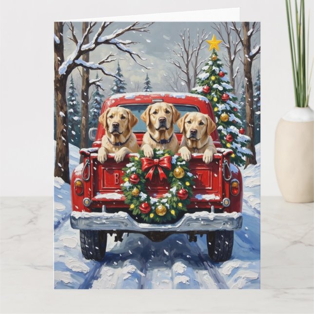 Labrador Retriever Christmas Red Truck Holiday Karte (Vorderseite)