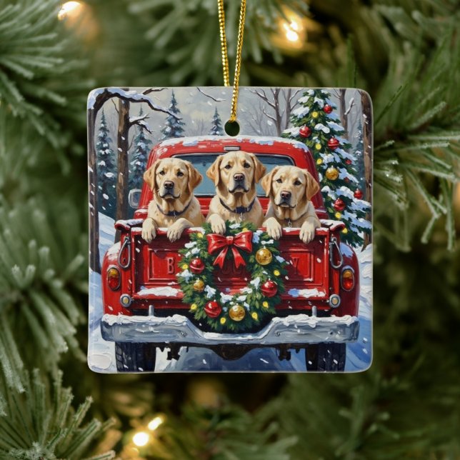 Labrador Retriever Christmas Red Truck Holiday Keramikornament (Baum)