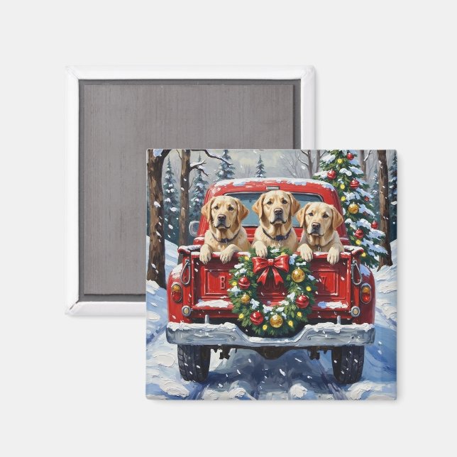 Labrador Retriever Christmas Red Truck Holiday Magnet (Vorderseite/Rückseite)