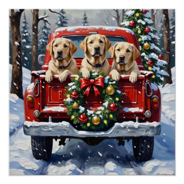 Labrador Retriever Christmas Red Truck Holiday Poster (Vorderseite)