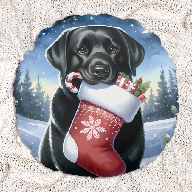 Labrador Retriever Christmas Strumpf Welppy Dog Rundes Kissen (Von Creator hochgeladen)