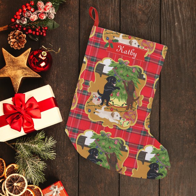Labrador Retriever Christmas Tree Kleiner Weihnachtsstrumpf (Personalized Christmas Tree Labradors Design Christmas Stocking for Labrador Owners.)