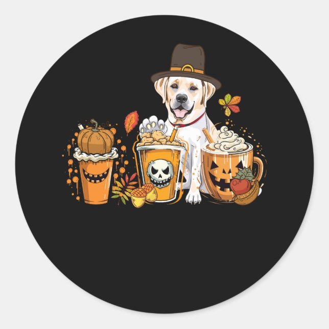 Labrador Retriever Coffee Pumpkin Gewürz Fall Dank Runder Aufkleber (Vorderseite)