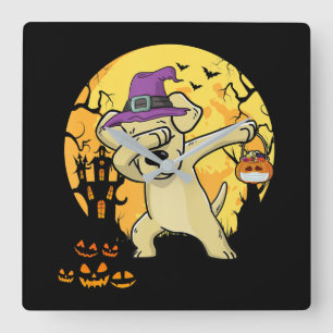 Labrador Retriever Dabbing Witch Pumpkin Funny Dog Quadratische Wanduhr