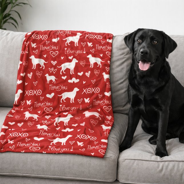 Labrador Retriever Decke mit Herz-Doodles  (Black lab dog blanket -red, blue, orange or other colors)