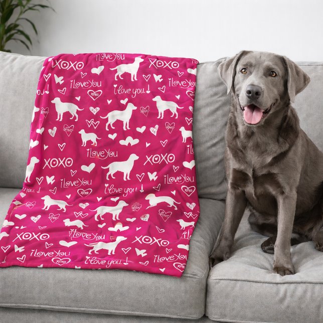 Labrador Retriever-Decke mit Herz-Doodles  Fleecedecke (Black Lab Retriever blanket)