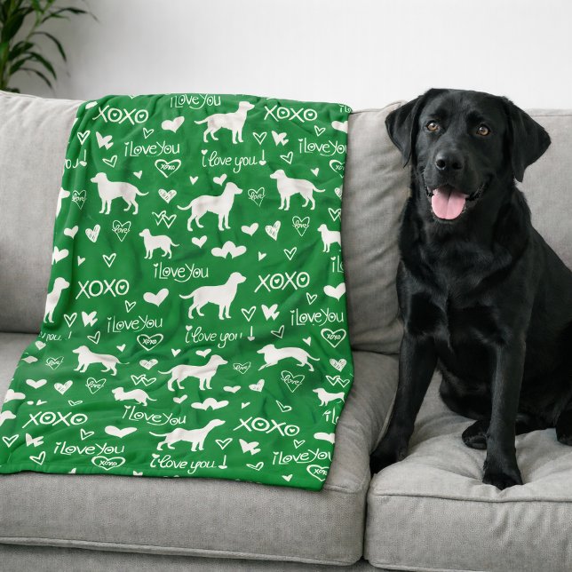 Labrador Retriever-Decke mit Herz-Doodles  Fleecedecke (Green blanket - Lab Retriever )