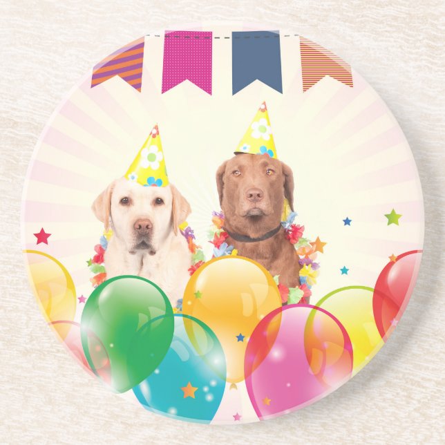 Labrador Retriever Dog Balloons Geburtstag Sandstein Untersetzer (Vorne)