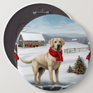 Labrador Retriever Dog in Schnee Weihnachten Button