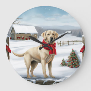 Labrador Retriever Dog in Schnee Weihnachten Große Wanduhr