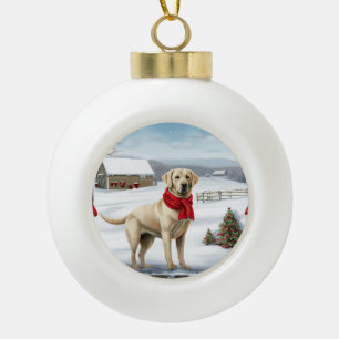 Labrador Retriever Dog in Schnee Weihnachten Keramik Kugel-Ornament