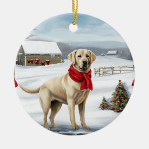 Labrador Retriever Dog in Schnee Weihnachten Keramik Ornament