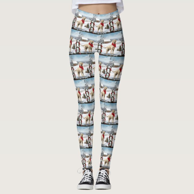 Labrador Retriever Dog in Schnee Weihnachten Leggings (Vorderseite)