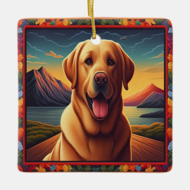 Labrador Retriever Dog Landscape Floral dekorativ Keramikornament (Vorderseite)