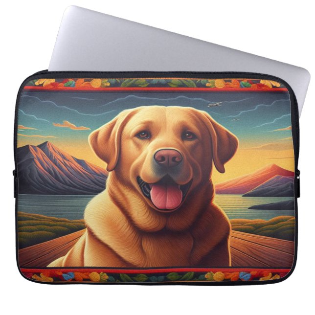 Labrador Retriever Dog Landscape Floral dekorativ Laptopschutzhülle (Vorderseite)