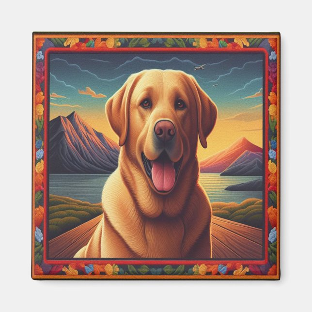 Labrador Retriever Dog Landscape Floral dekorativ Magnet (Vorne)