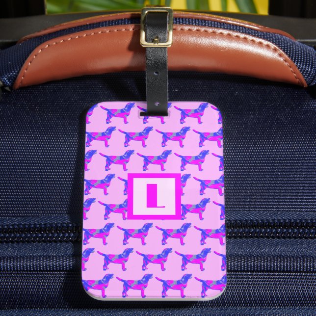 Labrador Retriever Dog Lover Pink & Blue Monogram Gepäckanhänger (Vorderseite Insitu 2)